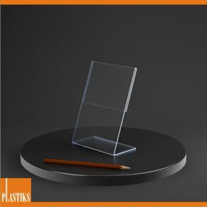 Reklamný akrylový stojan L, A6| Acrylové cenovky, držiaky na cenovky, akrylátove stojany, plexisklové L stojančeky, jednodielny akrylátový stojan na stôl, kúpiť na Slovensku| Plastiks
